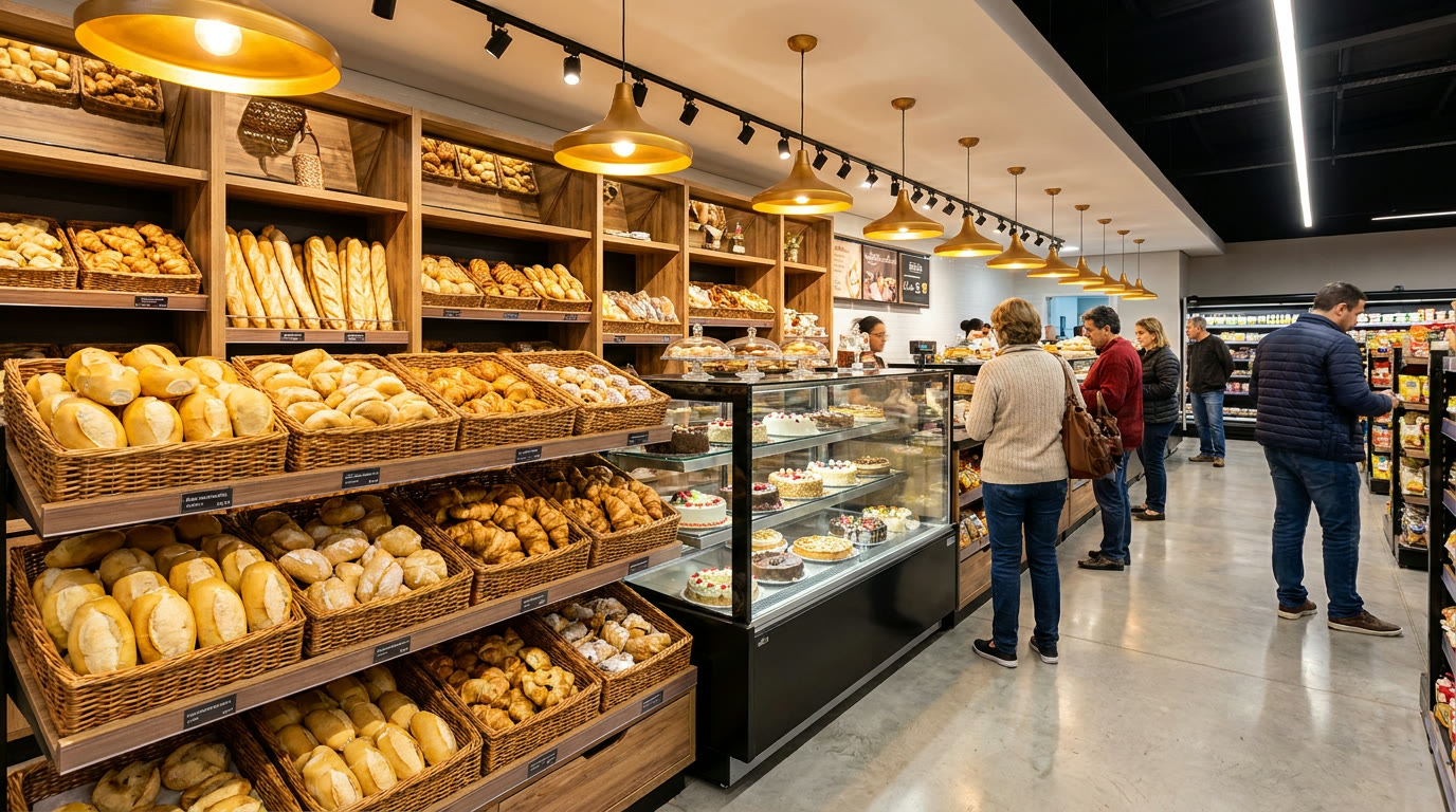 Treinamento de Padaria & Confeitaria: Recebimento · Fermentação · Forno · Confeitaria · Exposição · Perdas